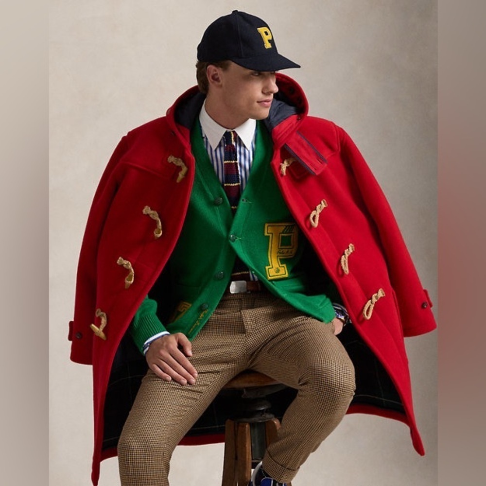 Polo by Ralph Lauren Green Wool Varsity Cardigan with Yellow Patch - Picture 6 of 11